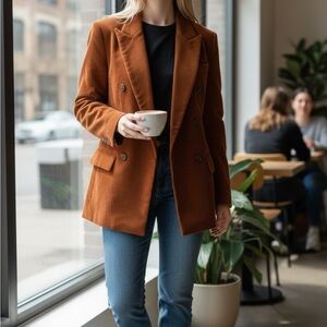 Elegant Women's Brown Double-Breasted Blazer